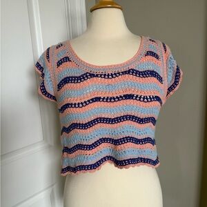 Rebellion Pink and Blue Ribbed Crop Top